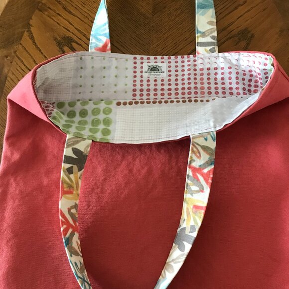 Handmade Women's Coral Canvas Tote Bag, Market Tote Bag, Beach Tote Bag - Picture 7 of 9